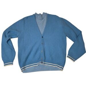 Vintage John Blair Sportswear Tennis Cardigan Lg Blue Striped Grandpa Core EUC